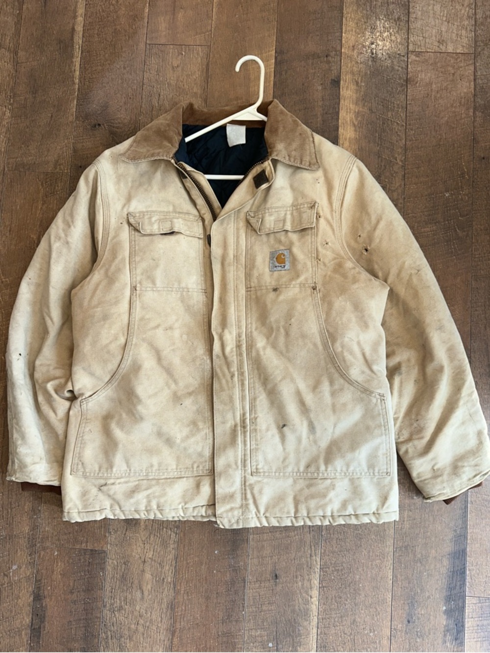 Vintage Carhartt Tan Canvas Work Jacket with Corduroy Collar